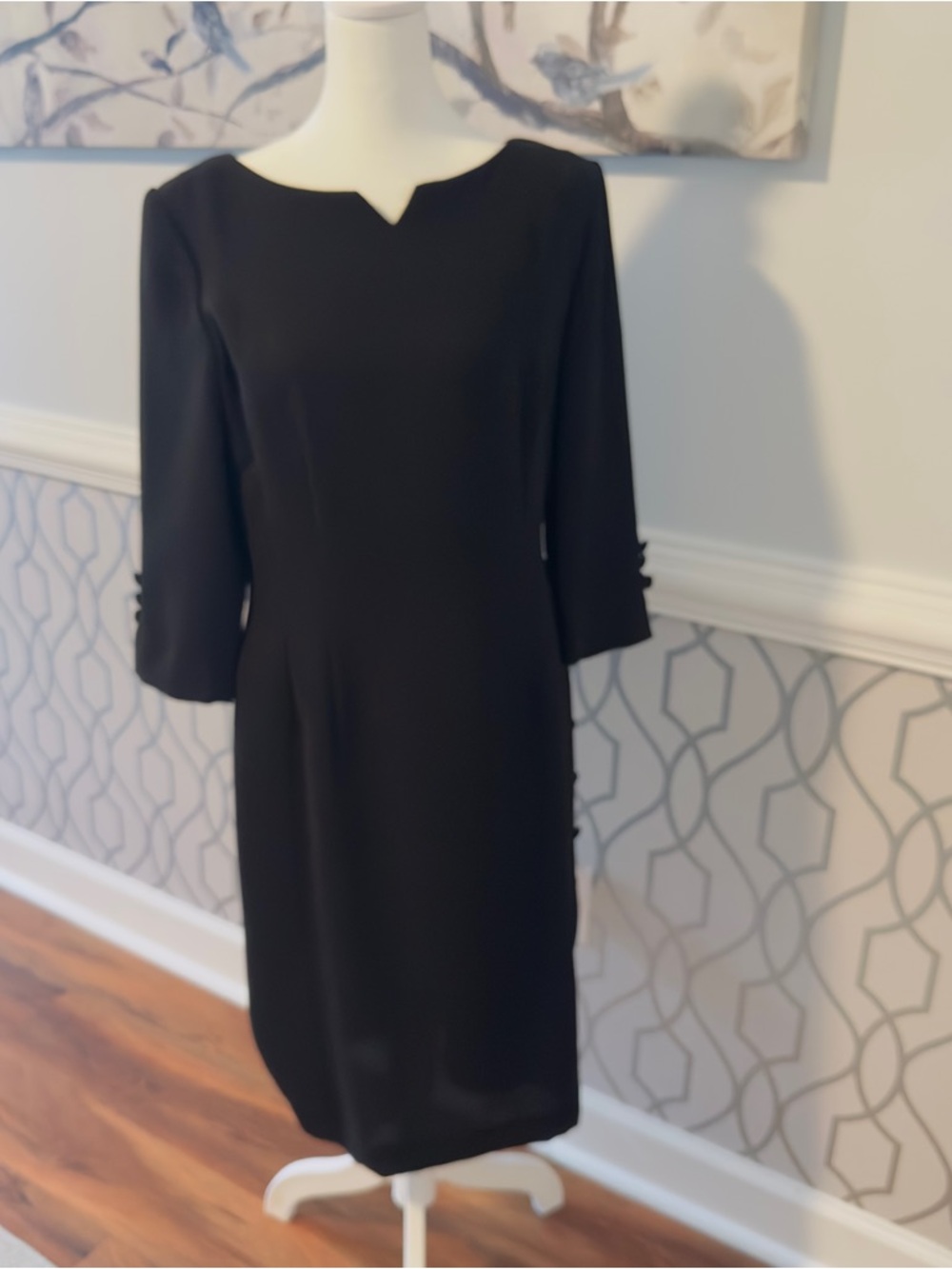 Maggie London "Little Black Dress" 3/4 Sleeve Lined Side Buttons SZ 10 Dress